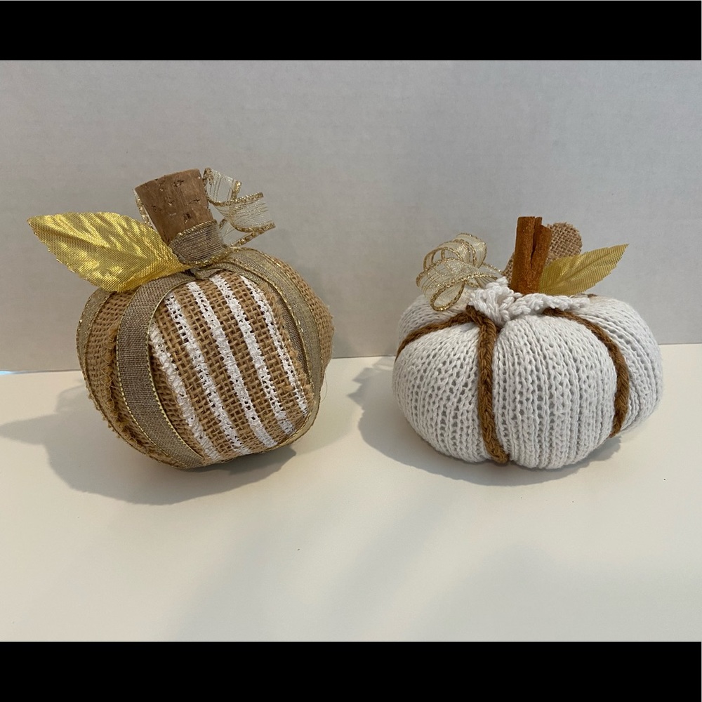 Handcrafted Fabric & Burlap Pumpkins-Gold Accents2